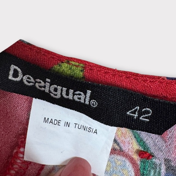 Desigual Red Floral Print Tie Front Dress Knee Length Long Sleeve Size 42 US 8 M - Picture 3 of 15